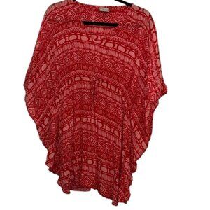 NaPua Collection Womens Red Batwing Poncho Top Rayon One Size Made In Indonesia